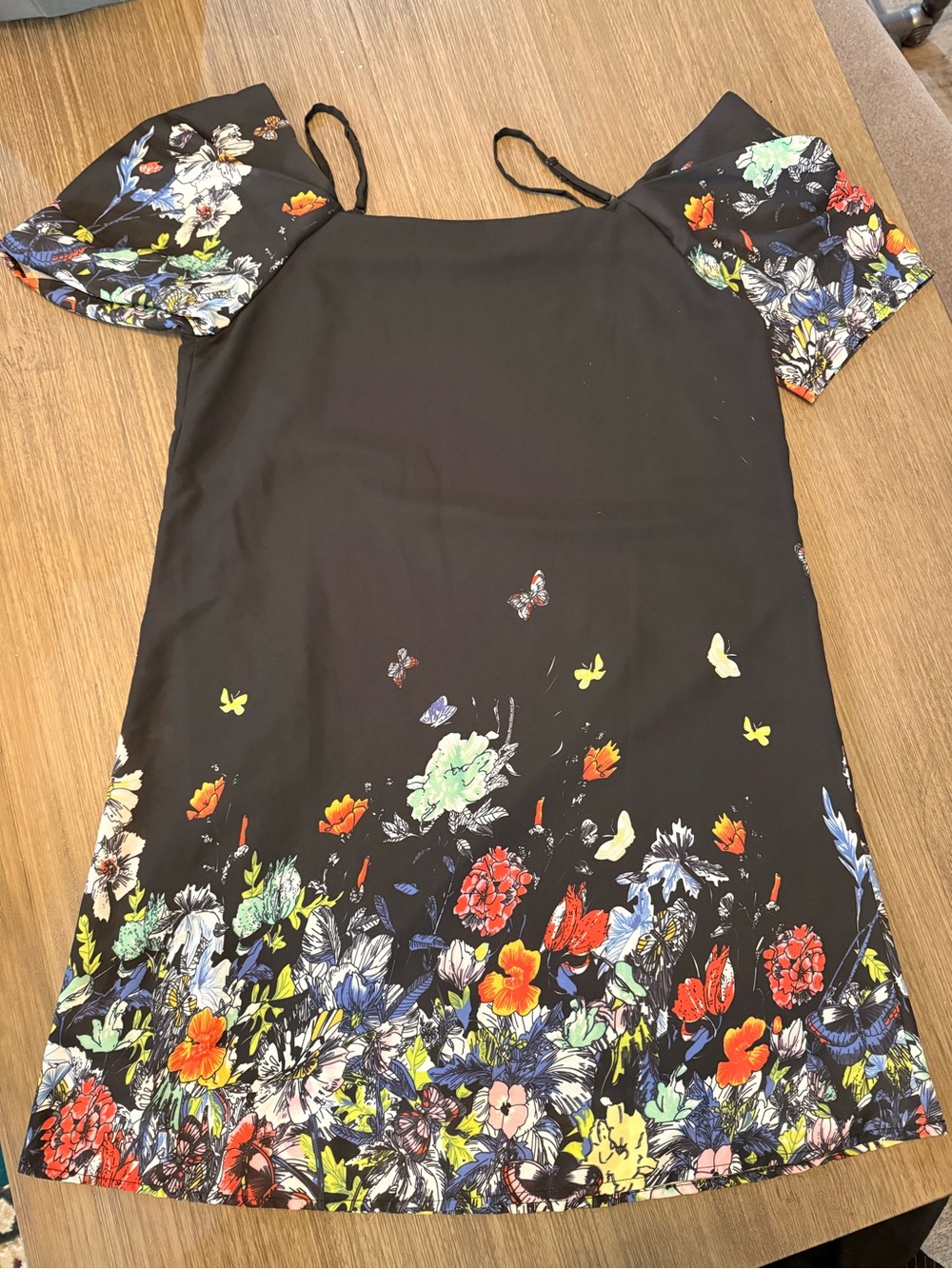 Black Floral Cold-Shoulder Dress